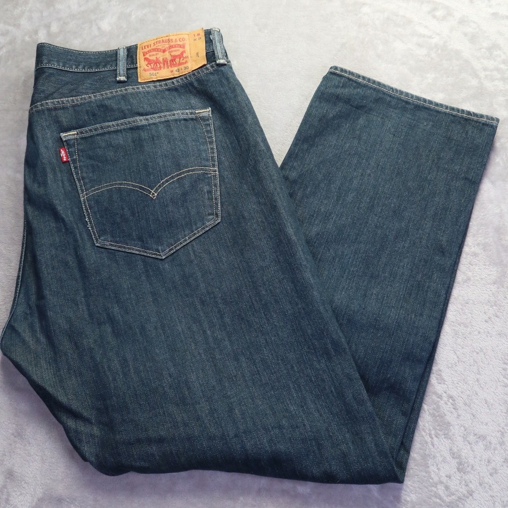 Levis 501 Original Fit Jeans Mens 42x30 Dark Wash Blue Button‎ Fly Denim Pants